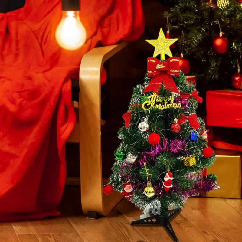 Jesus' Birthday Decoration Simulation Pine Tree, 45cm Dining Table Candlestick Window Ornaments Christmas Tree with Decorations