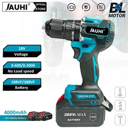 JAUHI 13mm Electric Screwdriver Brushless High-Power Impact Drill Dual Speed 35+3 Torque Power Tool for Makita 18V Battery