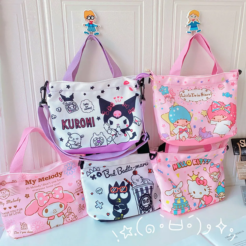 

Sanrio Canvas Bag Hellokitty Cartoon Messenger Bagpack Mymelody Kuromi Anime Shoulder Tote LargeCapacity Handbag Kawaii Backpack