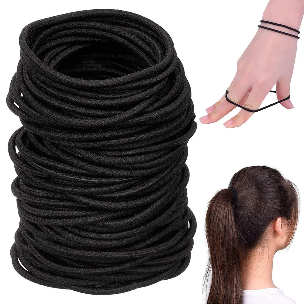 

50-10PCS Women Girls Hair Rubber Bands Hair Tie Ropes Elastic Hairband Ponytail Holders Headbands Scrunchies Black 6MM