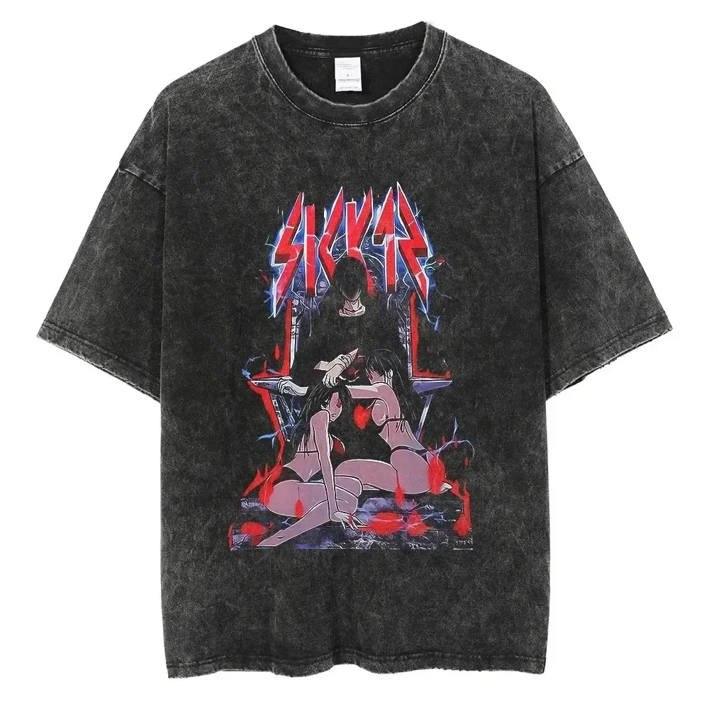 2025 Uomini Donne Lavato T Shirt Nero Anime Giapponese Stampa TShirt 2023 Estate di Grandi Dimensioni Vintage T-Shirt Harajuku Cotone Magliette 3