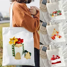 

Tote Bag Canvas Shopper Christmas Gift Shopping Bags 2021 Shoulder Foldable Designer Handbags Customizable Fabric Folding White