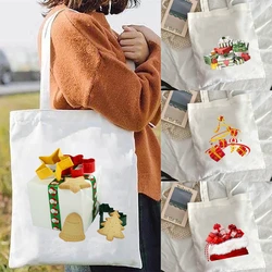 Tote Bag Canvas Shopper Christmas Gift Shopping Bags 2021 Shoulder Foldable Designer Handbags Customizable Fabric Folding White