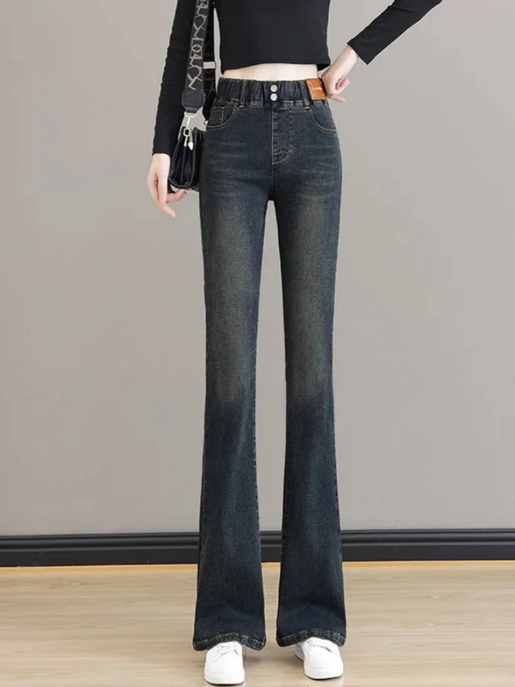 Korean Style Fashionable Micro Flared Jeans For Women Elastic Waist Loose High Waist Self Cultivation Pants Pantalones De Mujer