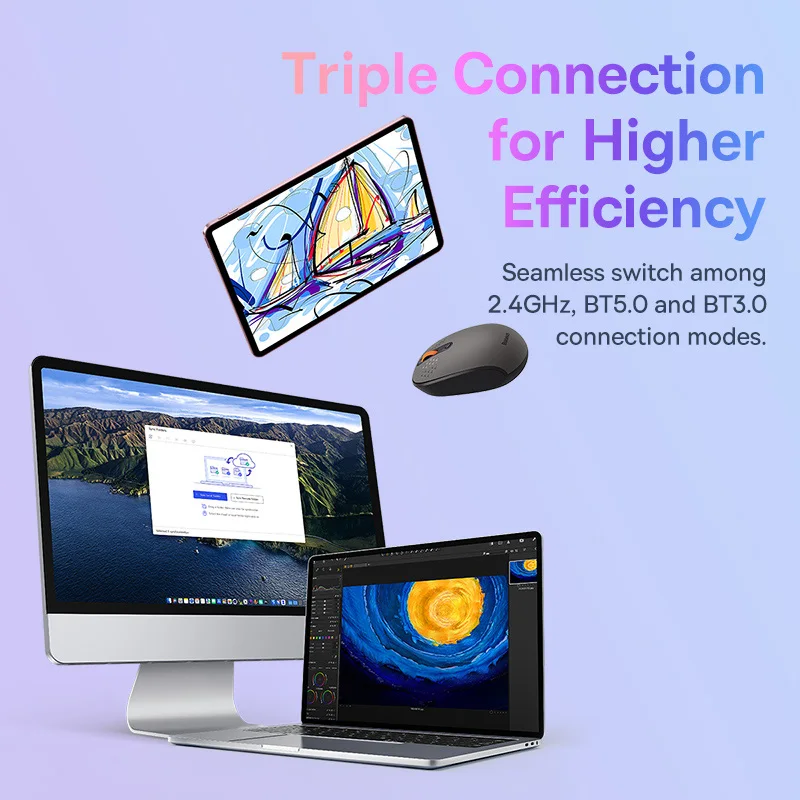 wireless mouse Baseus Wireless Mouse Bluetooth 5.0 3.0 2.4G Mode Silent Click Button 1600 DPI for Computer Laptop Tablet Ergonomic Mouse