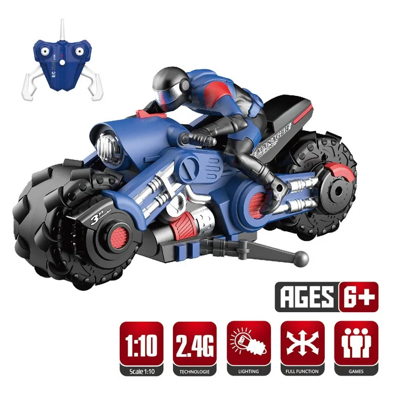 RC Motorcycle Stunt Drift Remote Control Motorbike High Speed 360° Rotation With LED Light Electronic Rechargeable Off-Road Car 3