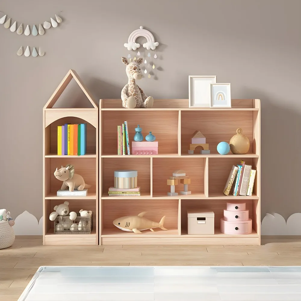 Independent children's bookshelf, children's solid wood storage cabinet, modern display rack-pine 79 "L x 12" W x 52 "H