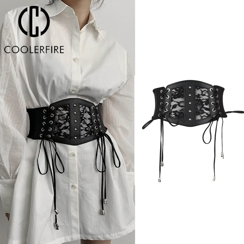 Corset en dentelle élastique pour femmes, ceintures de smoking à large commande, ceinture noire, robe gothique et punk, environnement féminin, Circf003
