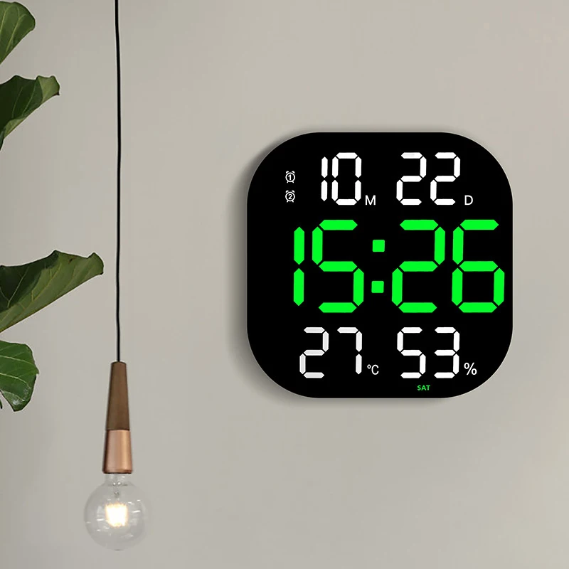 LED Digital Wall Clock Large Screen Temperature Date Day Display Electronic Alarm Clock Remote Control Living Room Decor