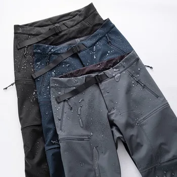 Men's Softshell Thick Warm Fleece Straight Leg Pants Outdoor Trekking Hiking Climbing Fishing Elastic Wear-resistant Trousers 1