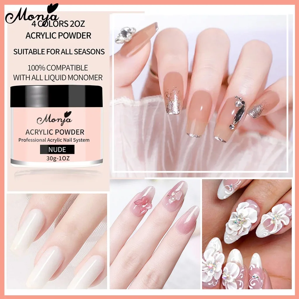 Monja 30g/60g Acrylic Powder False Nail Art Tips Extension French 3D Carving Crystal Builder Salon Home DIY Manicure Tools nail powder,manicure tools,acrylic nail powder,nail tools