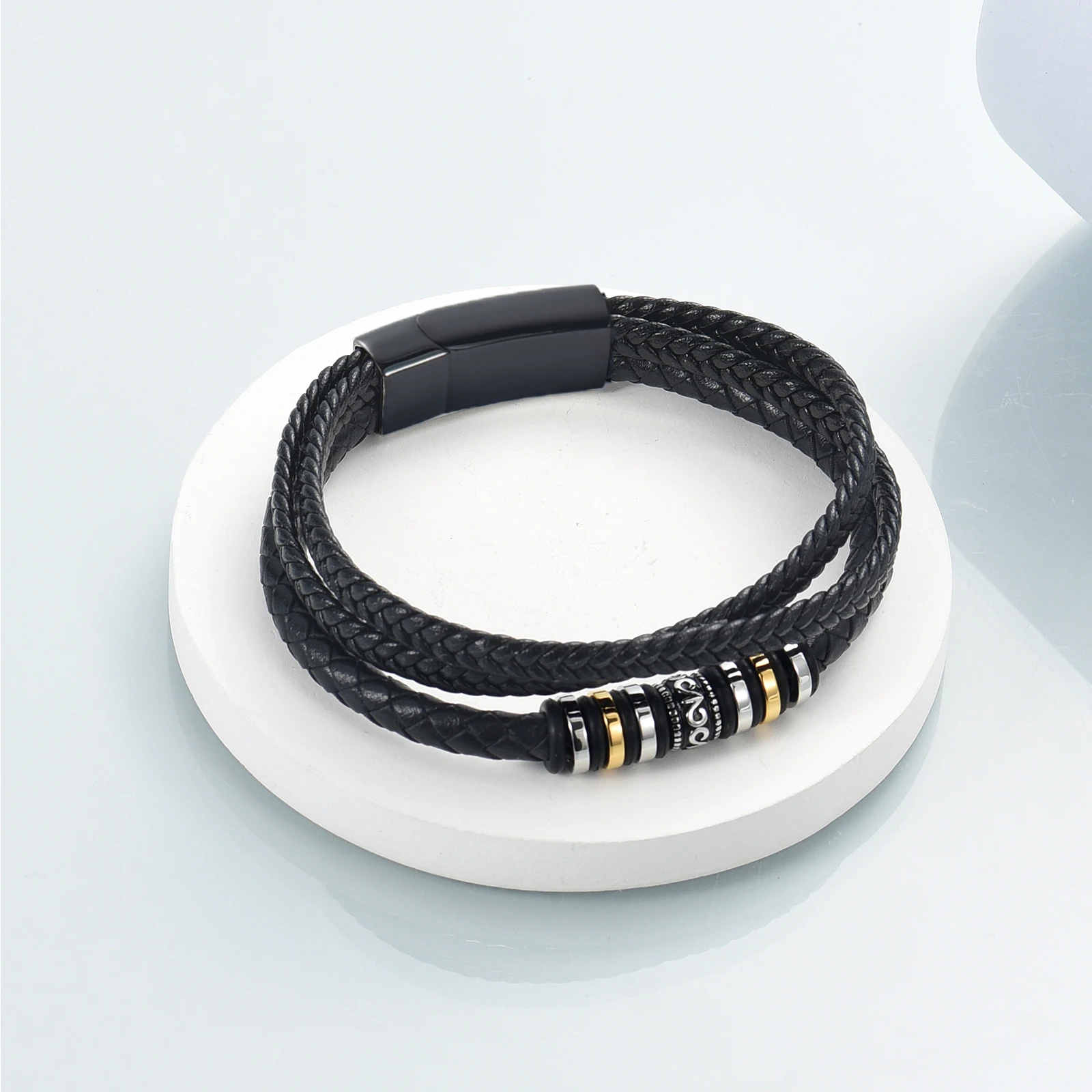 Cremation Jewelry Braided Leather Urn Bracelet for Ashes for Men Boys Mens Handmade Braided Rope Double-Row Keepsak Urn Bracelet