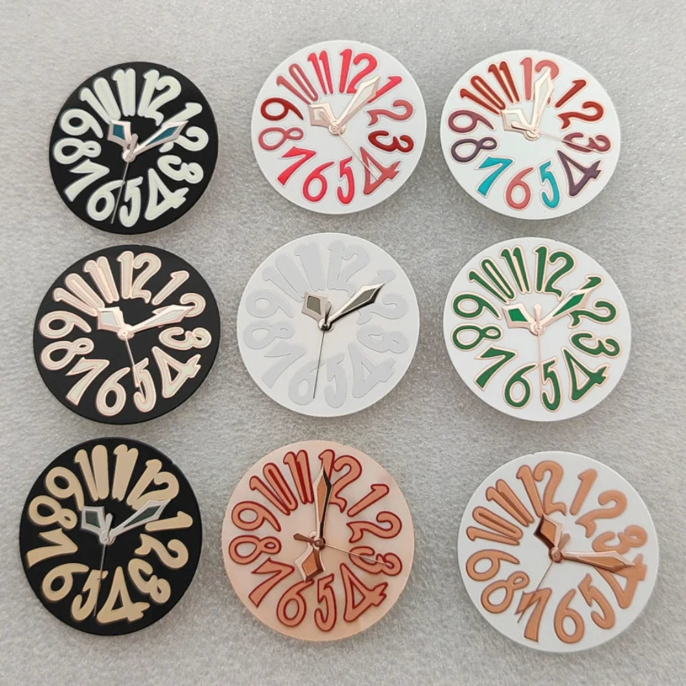NH35 33.2mm Digital Watch Dial Enamel Pearl Personality Watch Face Hands Combination for NH35 Movement