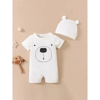 Baby Boy 0-18 Months Romper Newborn Baby Clothing Cute Bear Short Sleeves Bodysuit with Hat 2PCS Summer Infant Baby Boy Jumpsuit 4