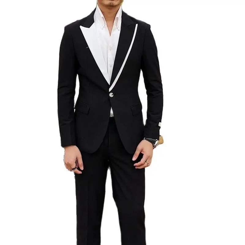 Casual Men Suits With Black Pants For Club Party British Style Wedding Tuxedo 2 Piece Groom Male Fashion Jacket