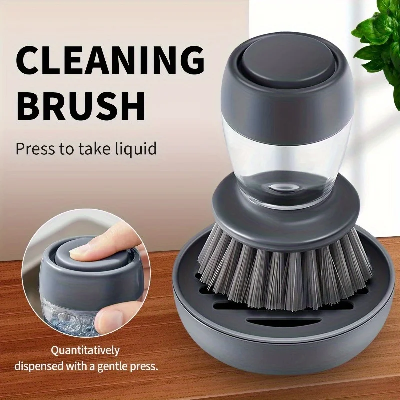 

1pc Automatic liquid adding and pot washing brush, vertical press lazy person brush, kitchen brush, household cleaning brush
