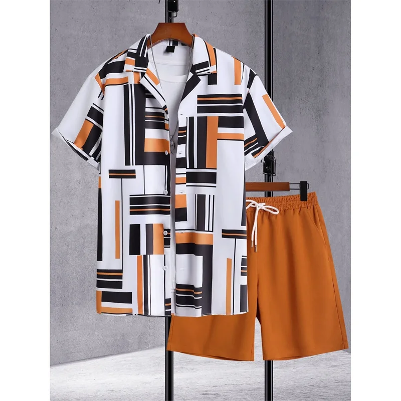thumbnail image 1 of Camisa hawaiana con estampados irregulares coloridos para hombre, blusa de solapa de manga corta con estampado 3D de hojas de árbol, camisas hawaianas de calle de verano, 1 of 4