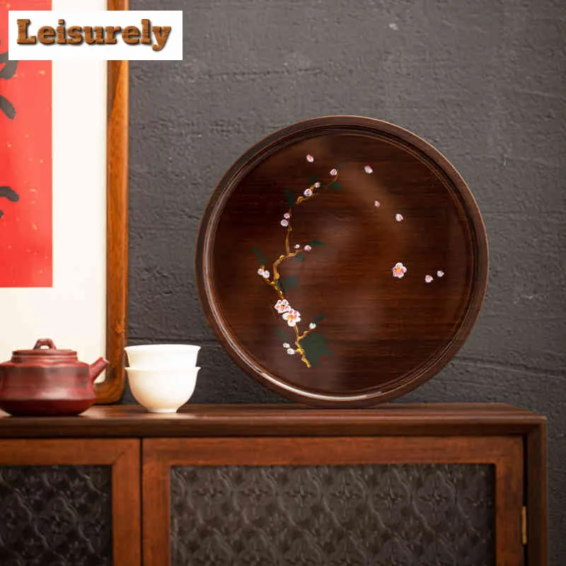 Hand-painted Bamboo Tea Tray Zen Dessert Candy Tray Coffee Storage Board Organizers Desk Dishes for Serving Teaset Accessories