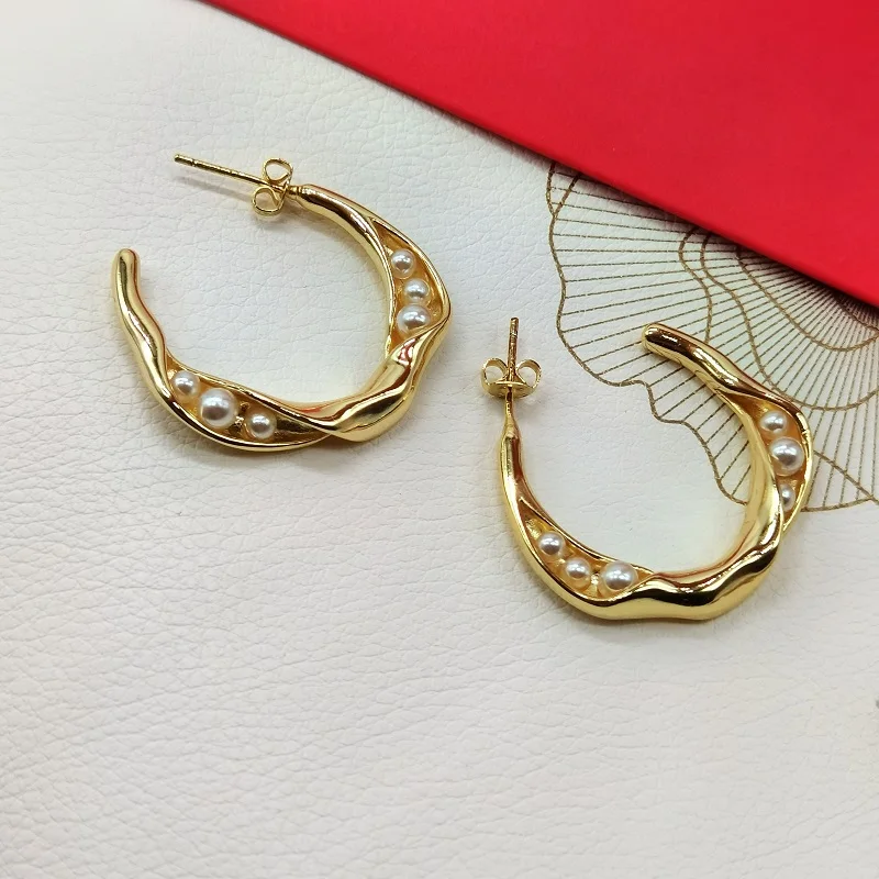 

Europe America Designer Brand Earrings For Women Luxury Jewelry Brass Gold Plated Irregular Ear Piercing Wedding Christmas Gift