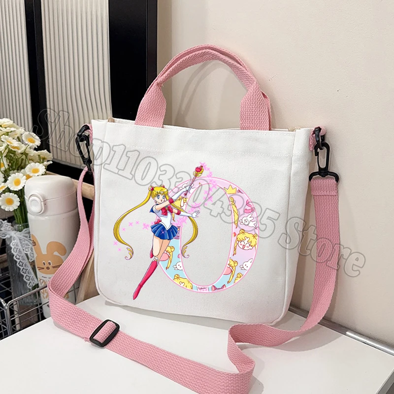 Chic Sailor Moon Crossbody Canvas Bag for Women - Cute Personalized Letter Handbag and Travel Pouch