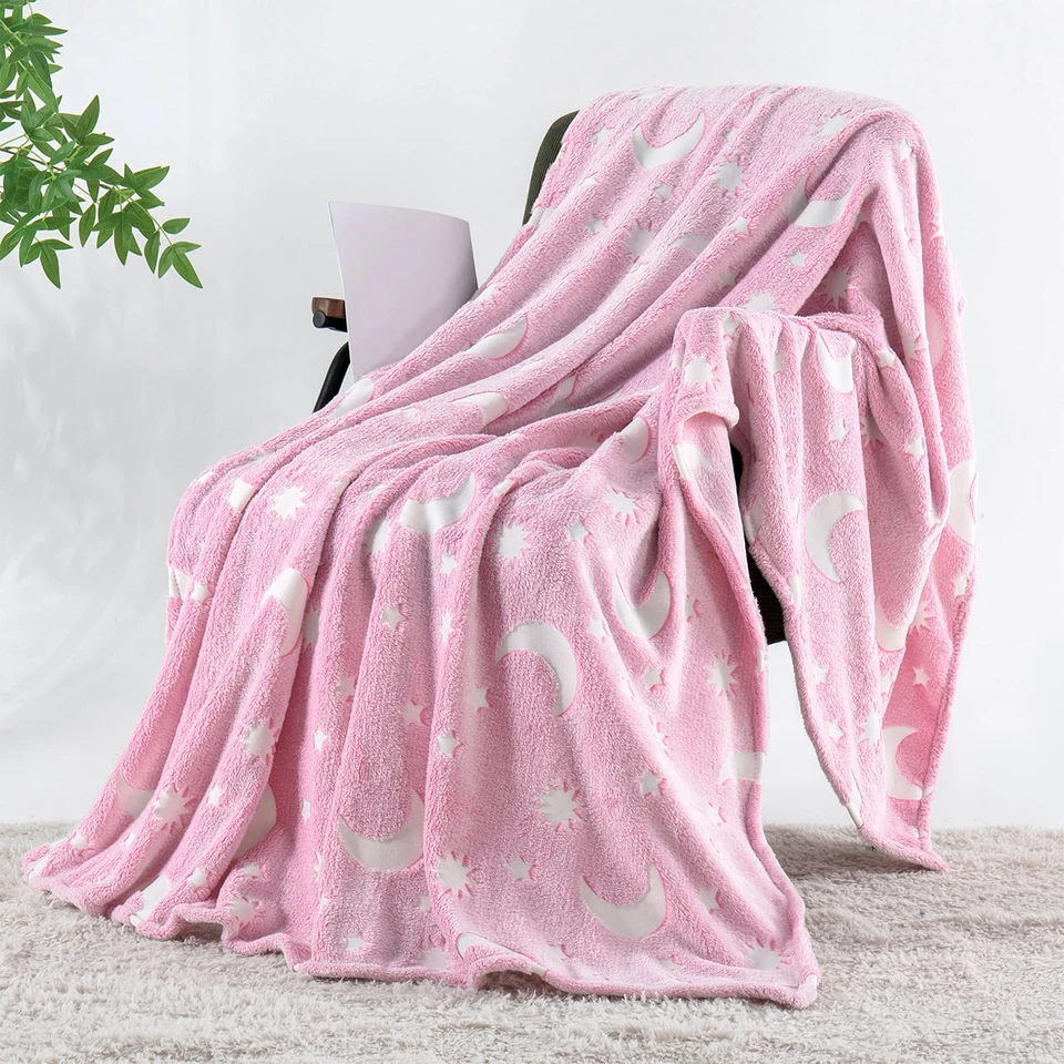 Coperta in peluche luminosa con unicorni 130 × 150 cm rosa