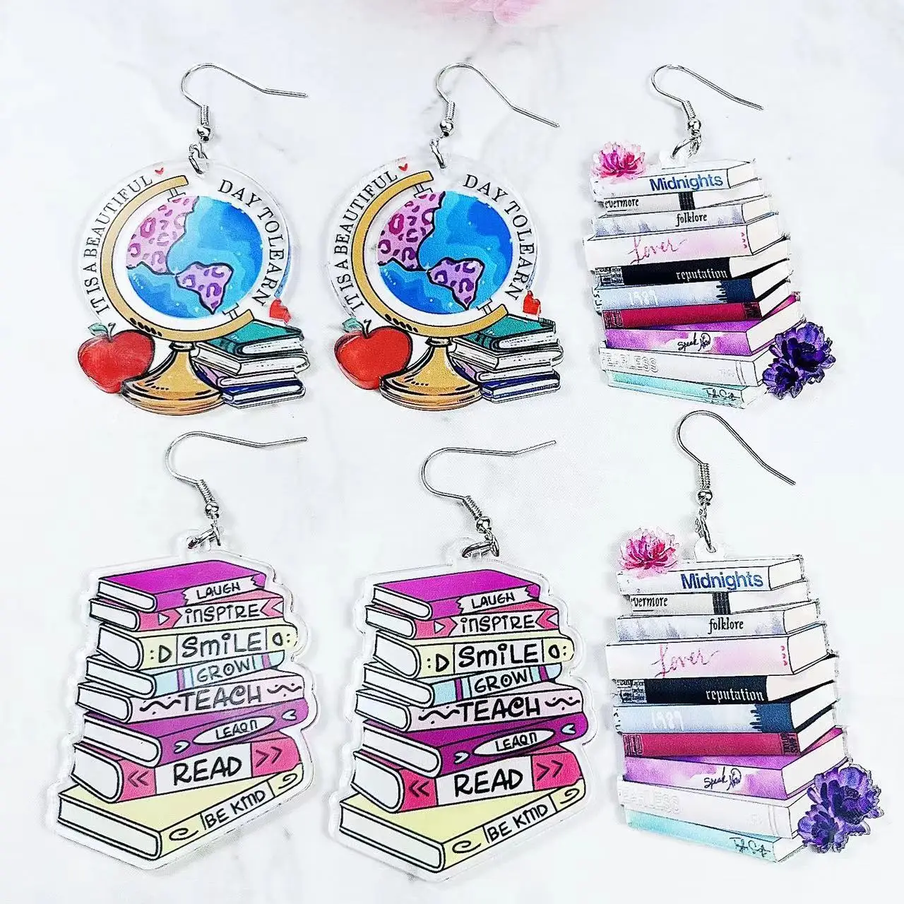 1 Pair Acrylic Earrings With Letters Print Stylish Gift For Teacher Teacher&rsquo;s Day Gift Back-to-school Girls Accessories acrylic earrings