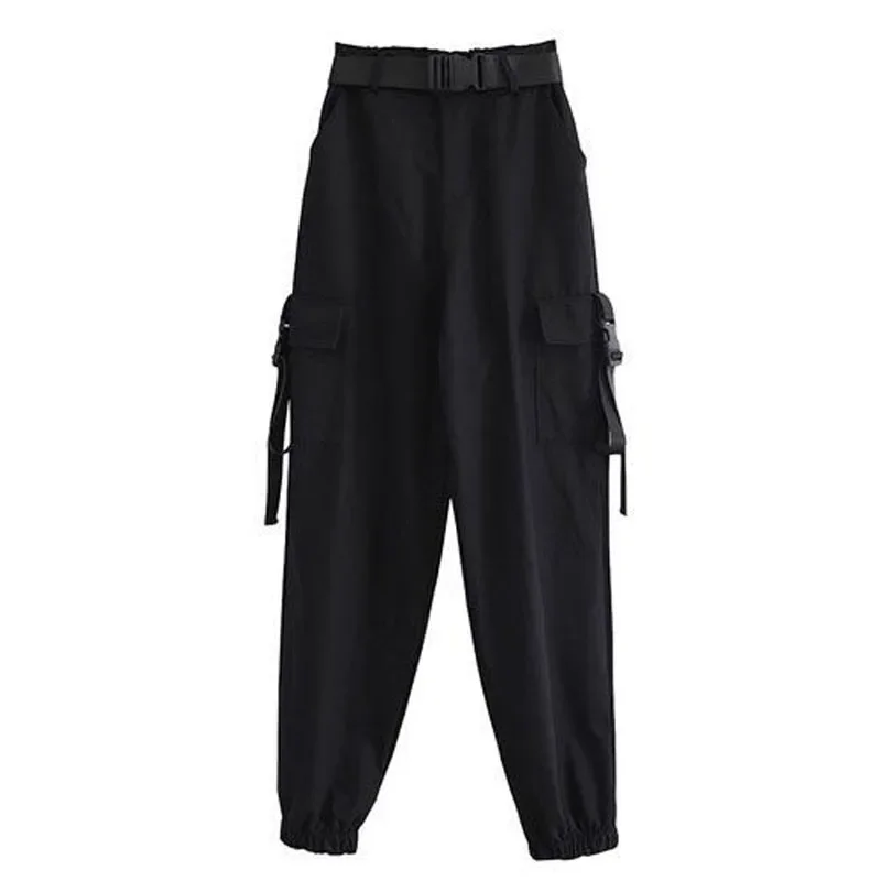 Women Casual Oversized Korean Style Loose Pants 2024 Fashion Elastic Waist Cargo Female Streetwear Pants Trousers with Belted