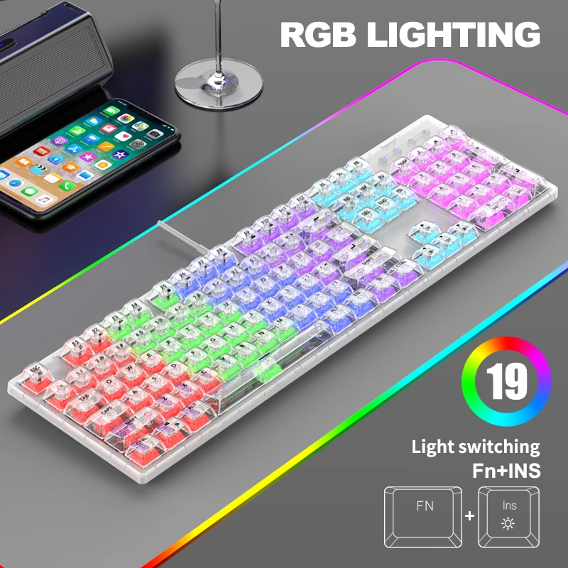 

L1000 Premium wired mechanical gaming keyboard, full key hot-swappable, transparent RGB backlit for PC and laptop