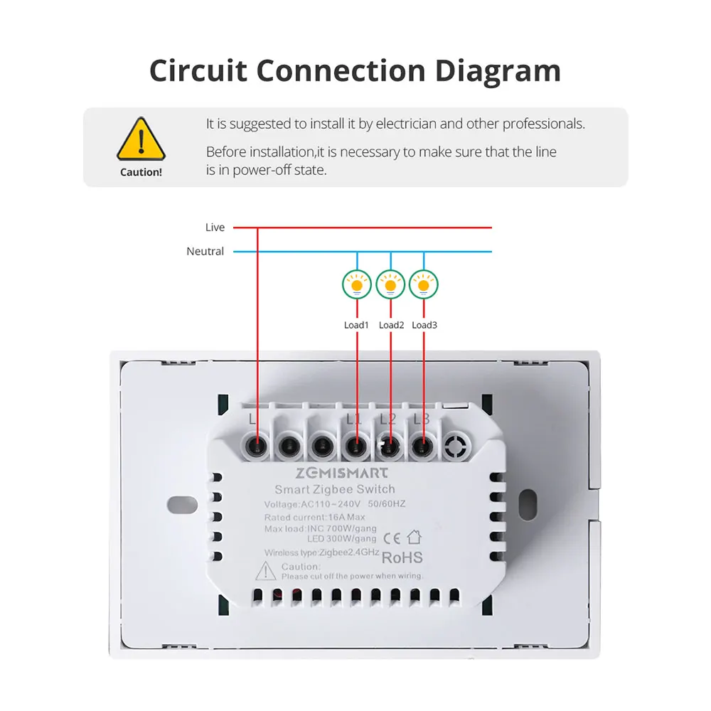 naoya.@ 212 254 2台 Android10 SC03E Zemismart Zigbee US AU Wall Light Switch No Neutral 1 2 3