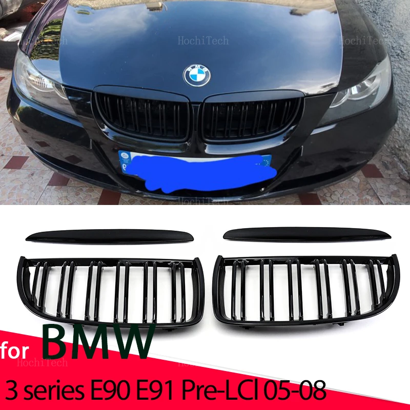자동차 글로스 블랙 키드니 그릴, 레이싱 그릴 교체, 이중 슬랫, BMW E90 E91 3 시리즈 2005-2012 320i 325i 330i