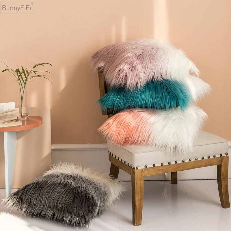 

Cushion Case 50x50cm Luxury Cover Pillow Faux Fur Pink Grey Blue Orange for Sofa Bedroom car Soft Home Decorative 50x50inch