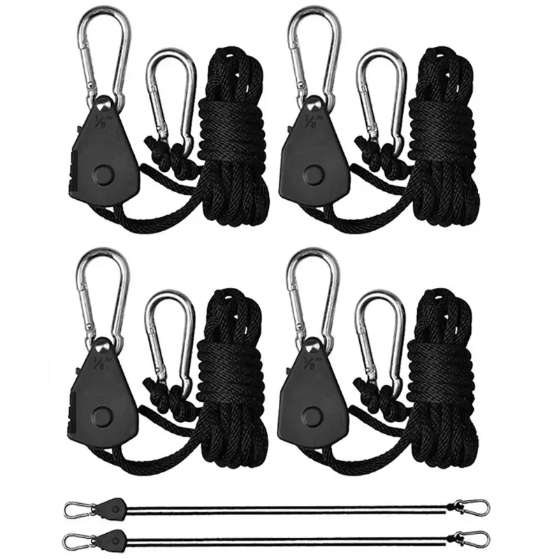 4pcs Adjustable 8inch Lanyard Hanging for Tent Fan Grow Plant Lamp Pulley Ropes Pulley Lifting Hook pulley ropes tent hooks