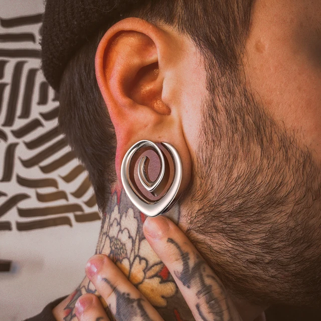 12mm Curly Heart Double Flared Hollow Plugs In Surgical Stainless Stee - Foto 7