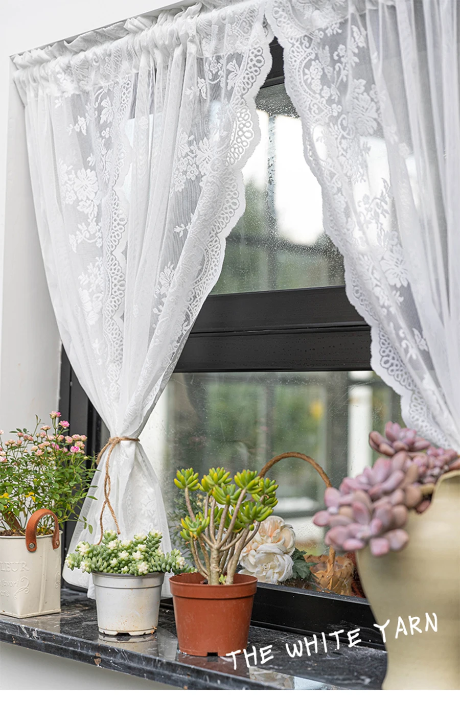 Description Picture 5 of itemWhite Lacework Wave Half Curtains for Living Room Multipurpose Partition Short Sheer for Valance Kitchen Door Window Drapes