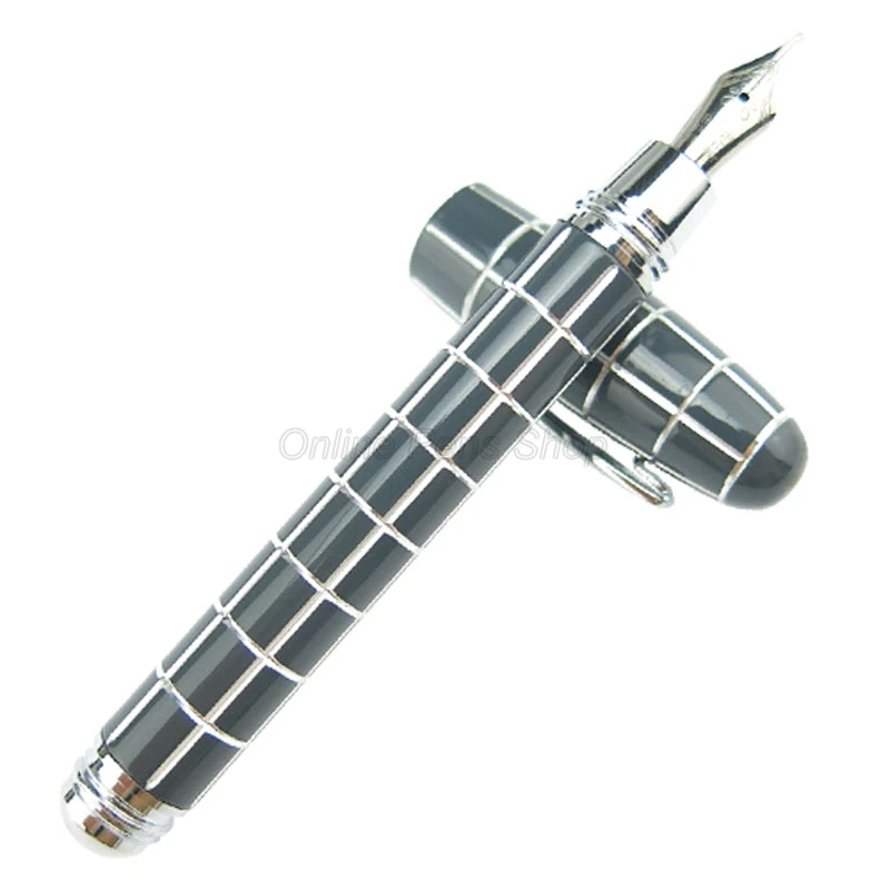 Fuliwen 2062 Resin Travel Short Pocket Portable Gray Tiny Square Pen Fine Nib 0.5mm Fountain Pen Lattice Pattern Writing Pen