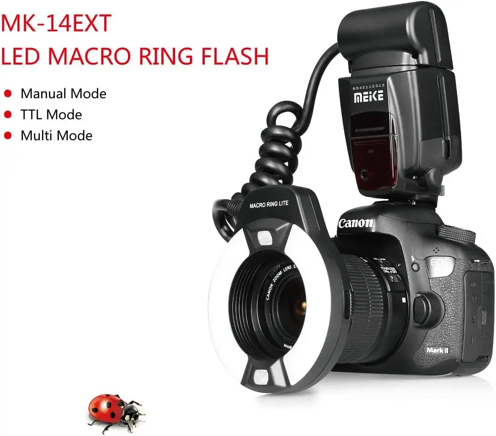 MEKE MK-14EXT E-TTL 매크로 LED 링 플래시, LED AF 보조 램프, 표준 핫 슈 스탠드 포함