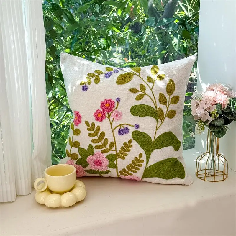 Einfache Blumen-Chenille-Handtuch-Stickerei Sofa-Kissenbezug Cojines Polyester Deko Heimkissen-Überzug Kopfteil-Kissenbezüge – Detail 8