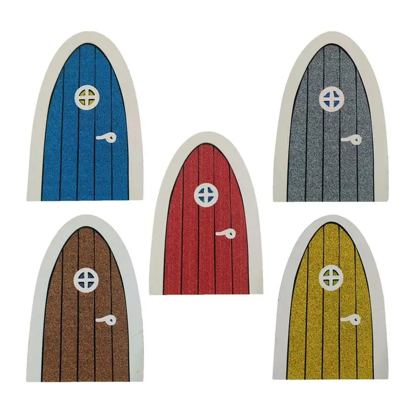 

Miniature Door Mini Fairy Doors 5pcs Wooden Mini Doll House Miniature Wooden Door Colorful Fairy House Accessories For Trees