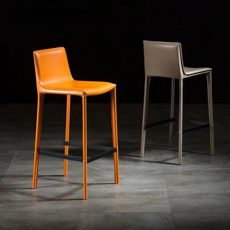 

Modern Party Outdoor Dining Chairs Patio Designer Italian Minimalist Metal Dining Chairs PU Leather High Sillas Furniture QQ