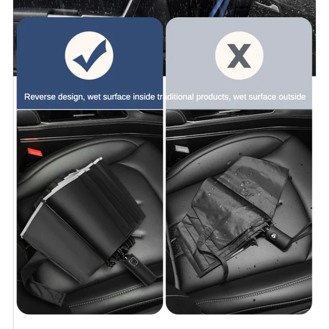 Szélálló 16 Csont Teljesen Automatikus Hajtogató Fordított Esernyő Üzleti Autó Esőálló Nagy Vinil Napvédő Esernyők - Image 3