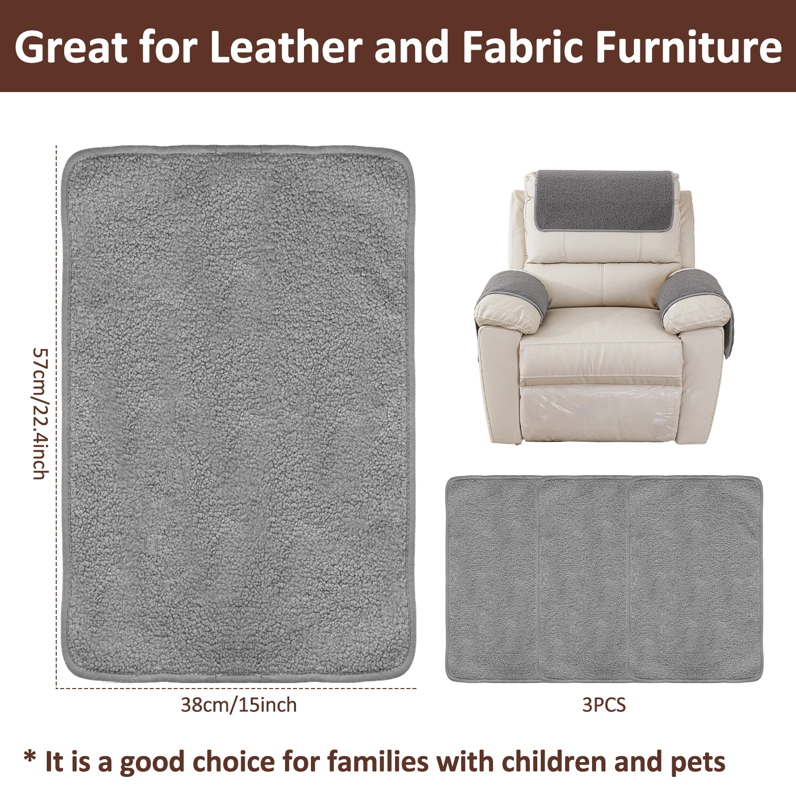 3Pc Sofa Headrest Cover 57x38cm Soft Wear Resistant Polyester Recliner Headrest Protector Anti-Fade Sofa Furniture Armrest Cover