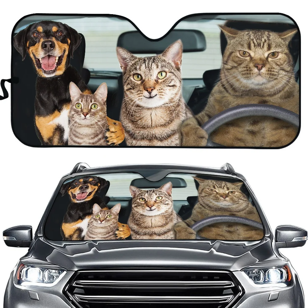 

Car Sun Shade for Windshield Foldable Cute Animal Cat Dog Print UV Protect Foldable Auto Front Window Sunshade 2022