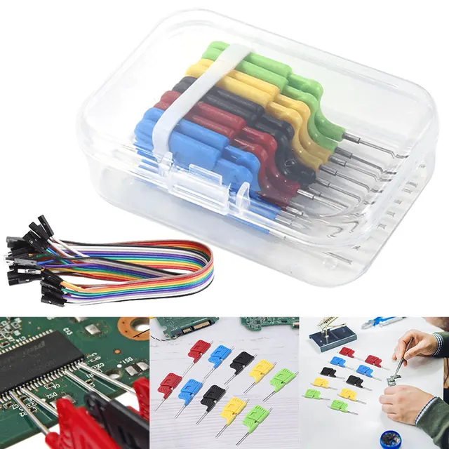 10pcs/set SDK08 Test Clips with Jumper Wires IC Test Hook Clips 40V Chip Foot Clip 2A Micro IC Clamp Electrical Testing Clip 1