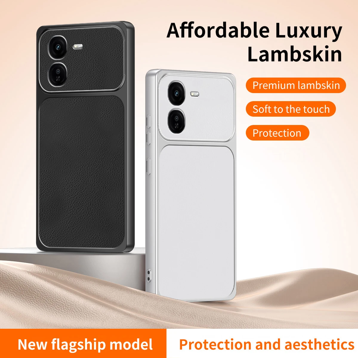 Luxury Leather Phone Case with Lamb Skin Texture and Lens Protection