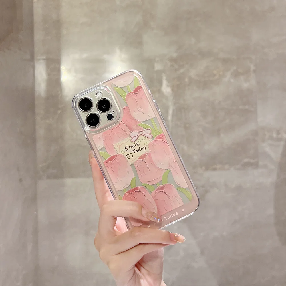 

New Design Tulip Painting 15ProMax For Apple 12 13 14 Pro Max TPU Phone Case iphone11 Transparent Drop-resistant Soft Back Cover