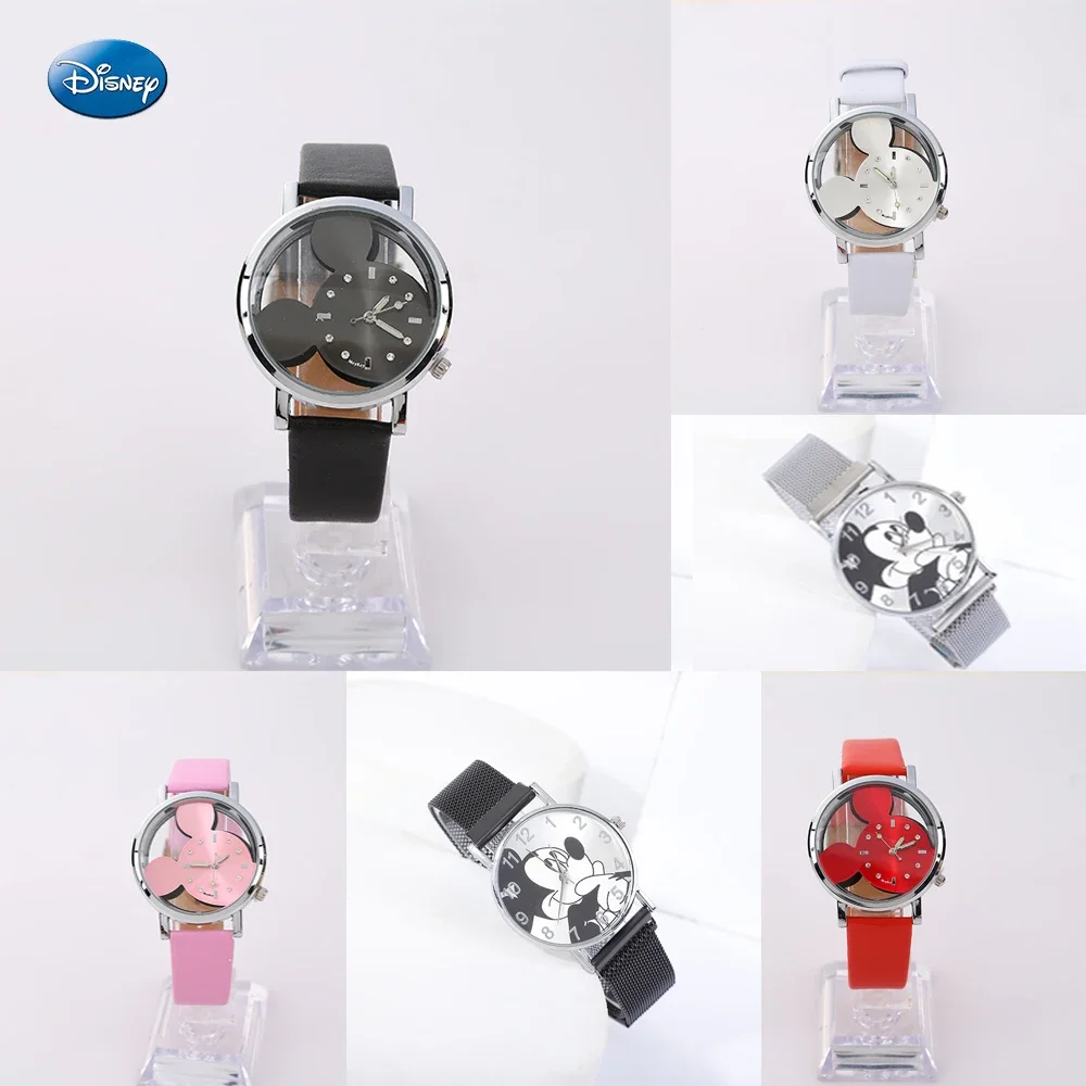 Disney Mickey Mouse Watch Mickey Minnie Anime Figure Bambini Guardano Ragazzi Ragazze Cartoon Orologi In Pelle Giocattoli Regalo Per Bambini