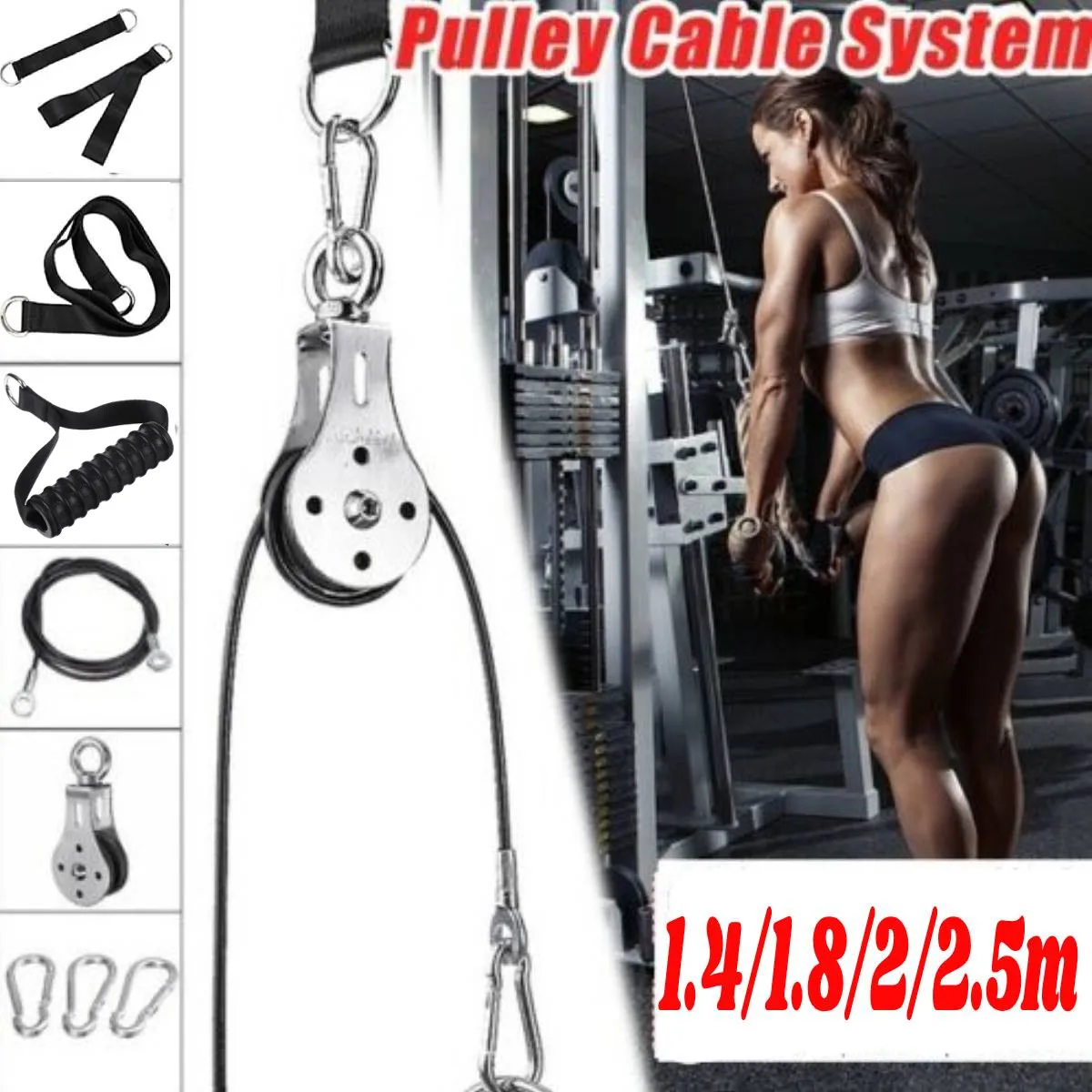 Fitness Diy Pulley Cable Machine Attachment System Arm Biceps Triceps Hand Strength Trainning Home Gym Workout Equipment