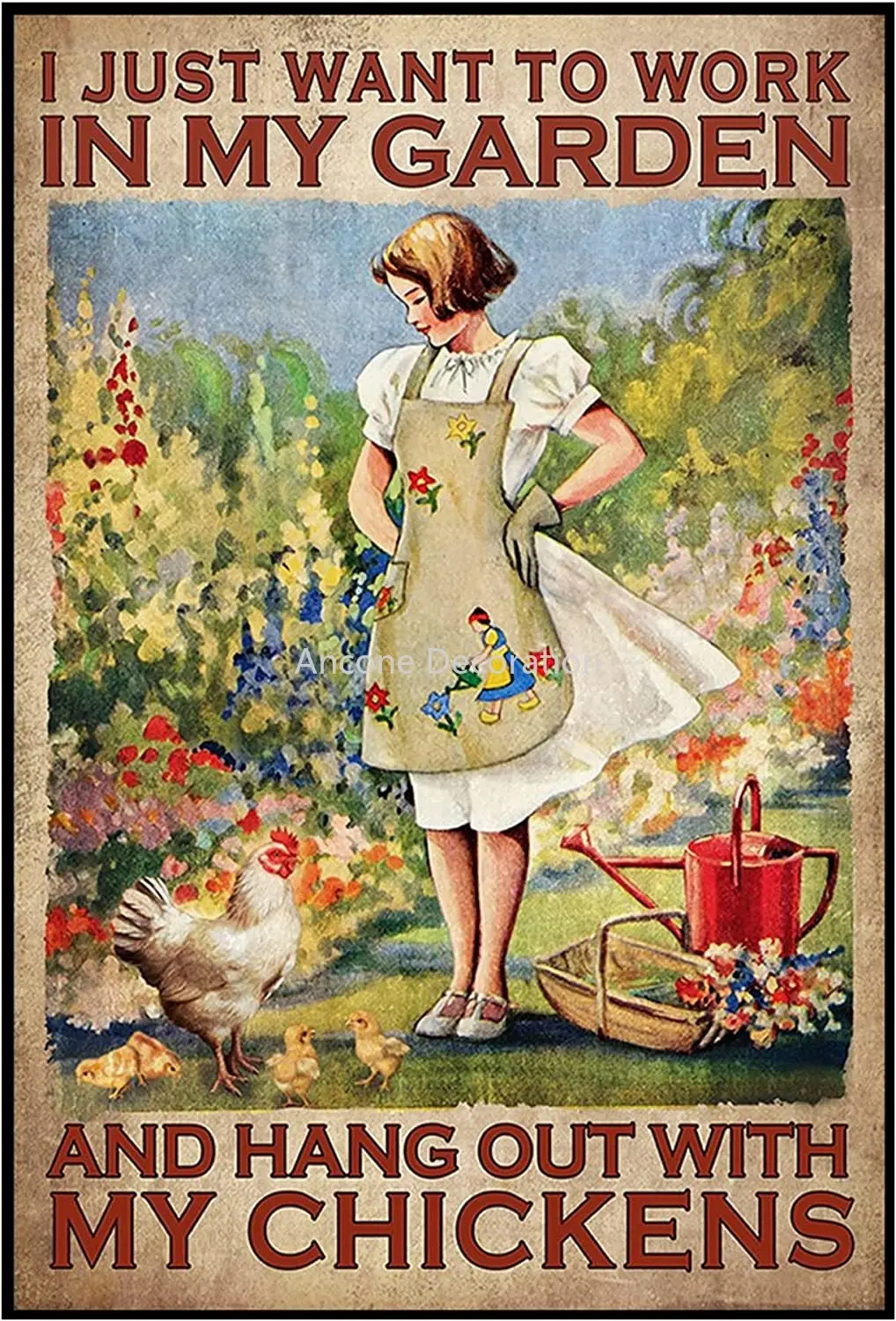 

Vintage Girl Metal Plate Tin Sign Farm Chicken I Just Want to Work in My Garden and Hang Out with My Chickens Poster Metal