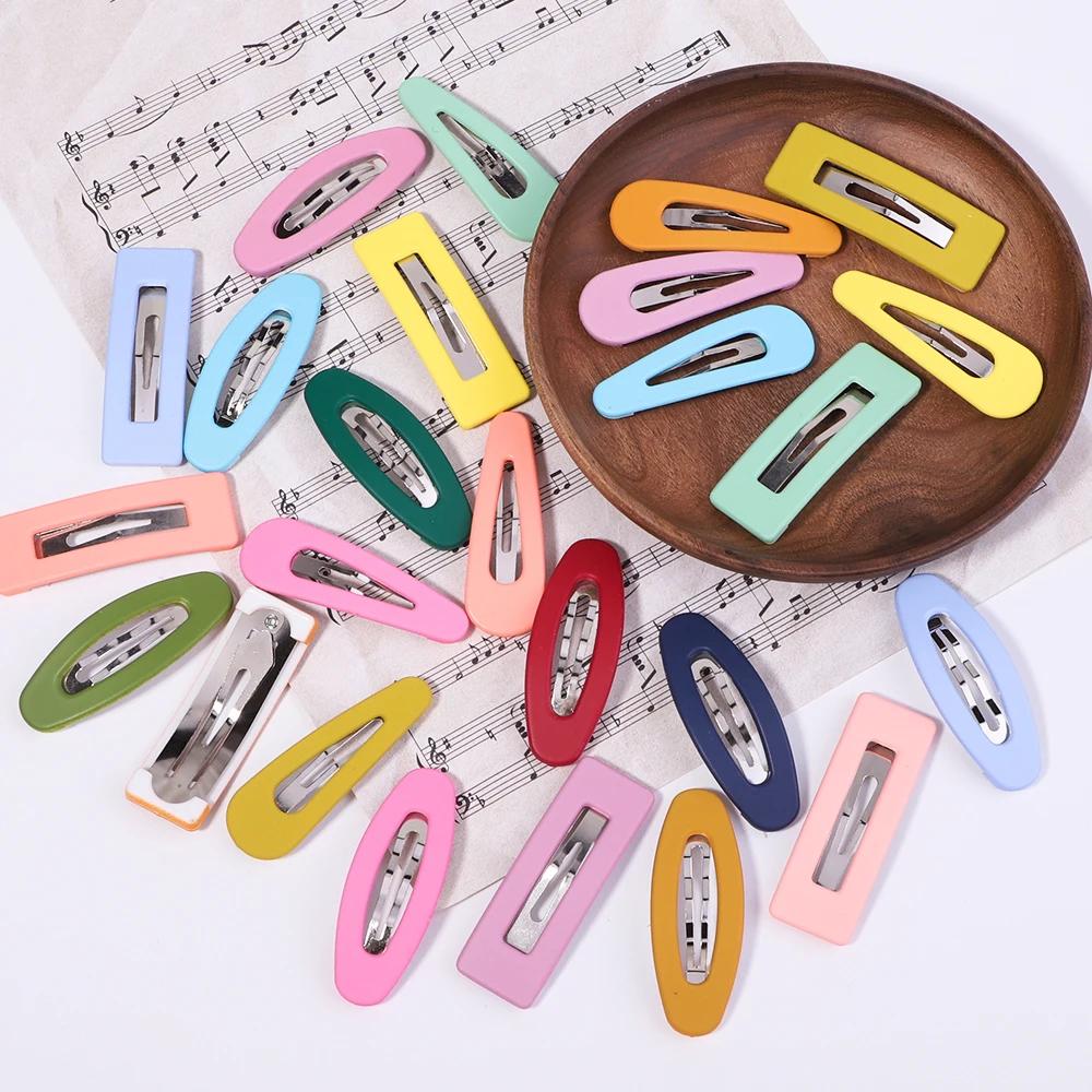 10Pcs/Set Fashion Solid Cute Color Hairpins Candy Hollow For Girls Children Kids Simple Square Waterdrop Shape BB Clips Gifts hair accessories
