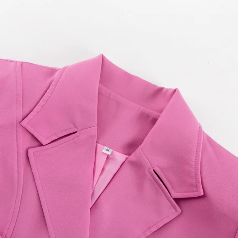 Slim Long Blazer Suits For Women Fashion Pink High Waist Skirts Female Turn Collar Blazer 2 Piece Sets Womens Outfits New